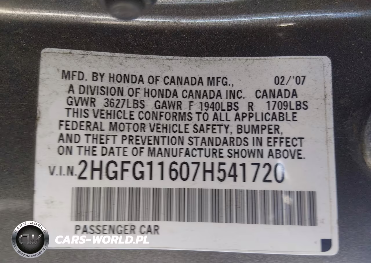2007 Honda Civic Lx VIN:2HGFG11607H541720 - 9