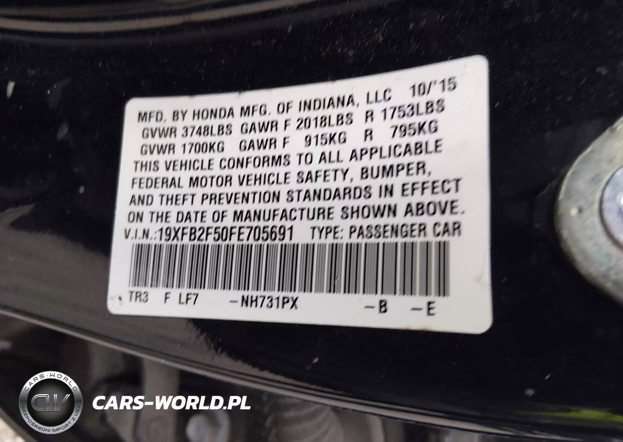 2015 Honda Civic Lx VIN:19XFB2F50FE705691 - 9