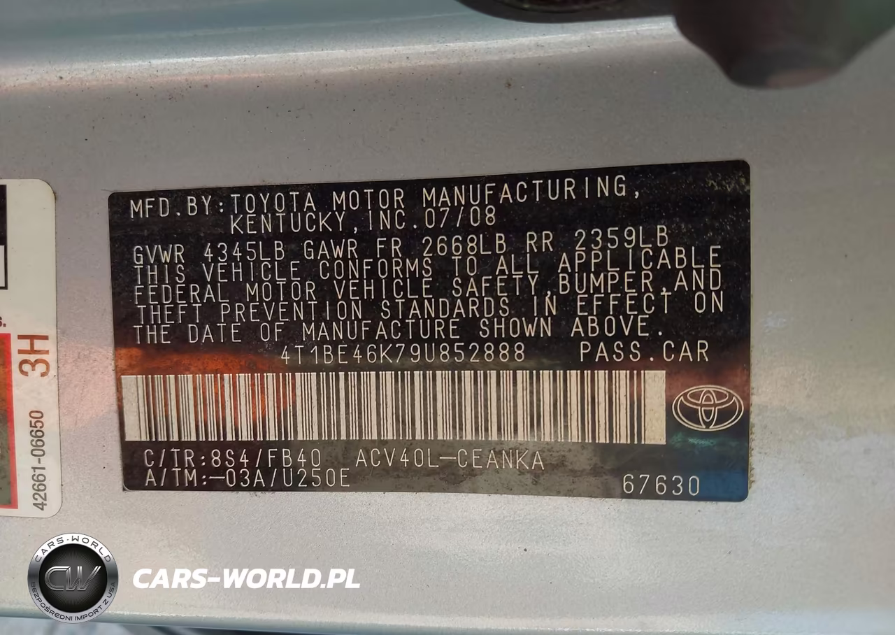 2009 Toyota Camry Le VIN:4T1BE46K79U852888 - 9
