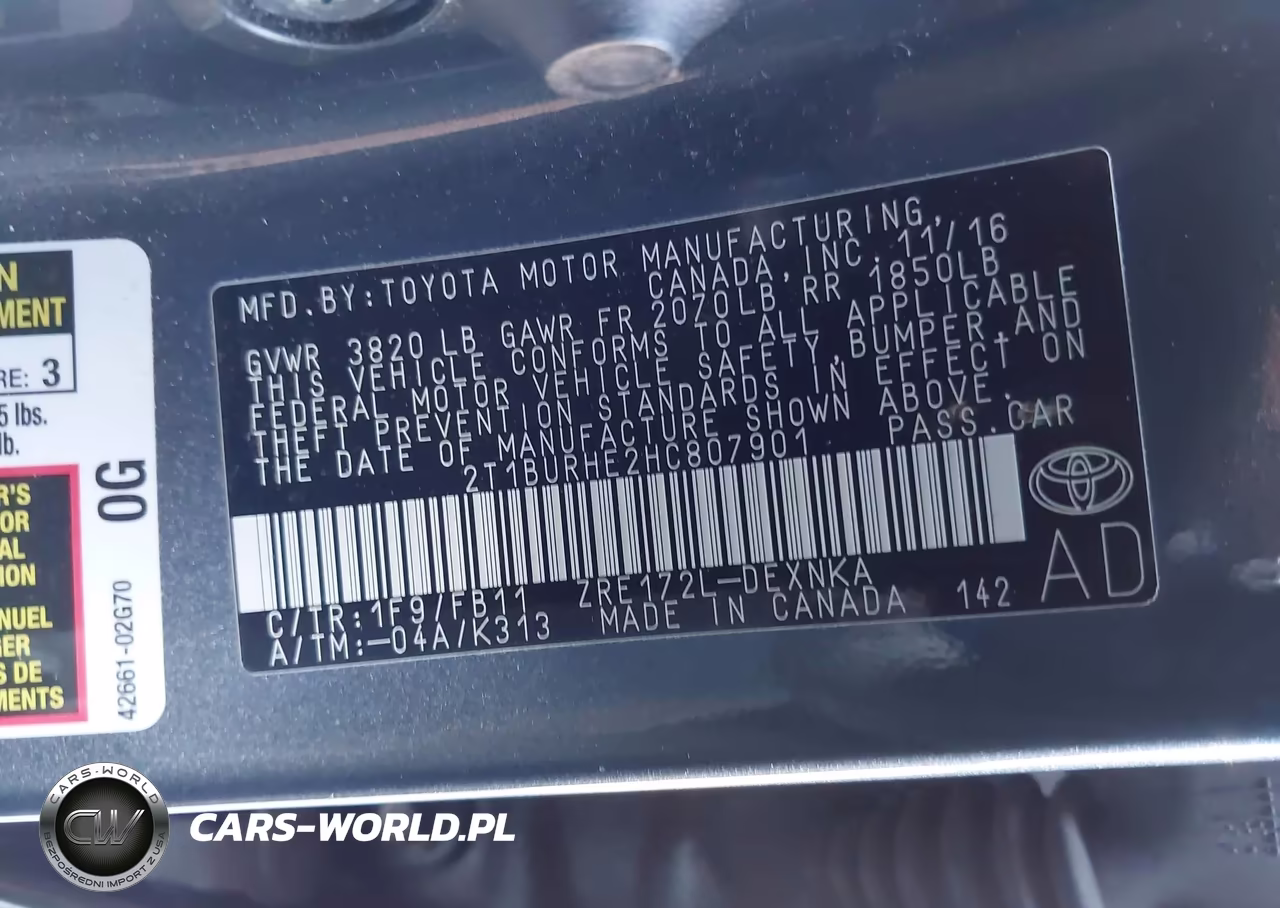 2017 Toyota Corolla Le VIN:2T1BURHE2HC807901 - 9