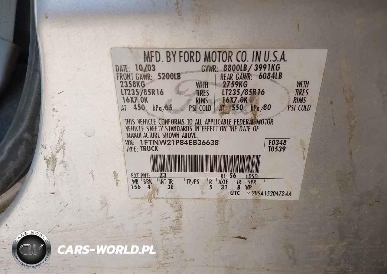 FORD F-250 VIN:1FTNW21P84EB36638 - 9