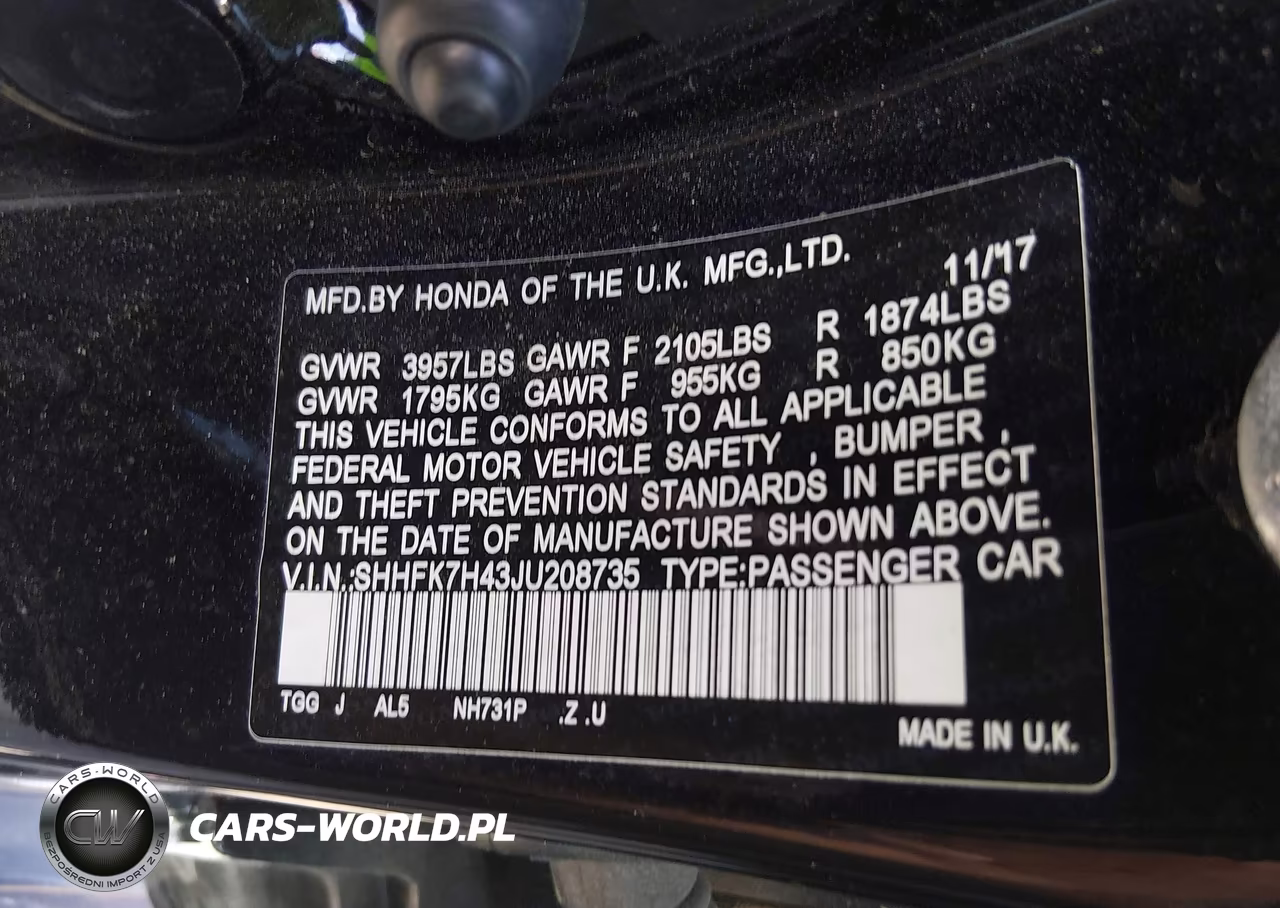 2018 Honda Civic Sport VIN:SHHFK7H43JU208735 - 9