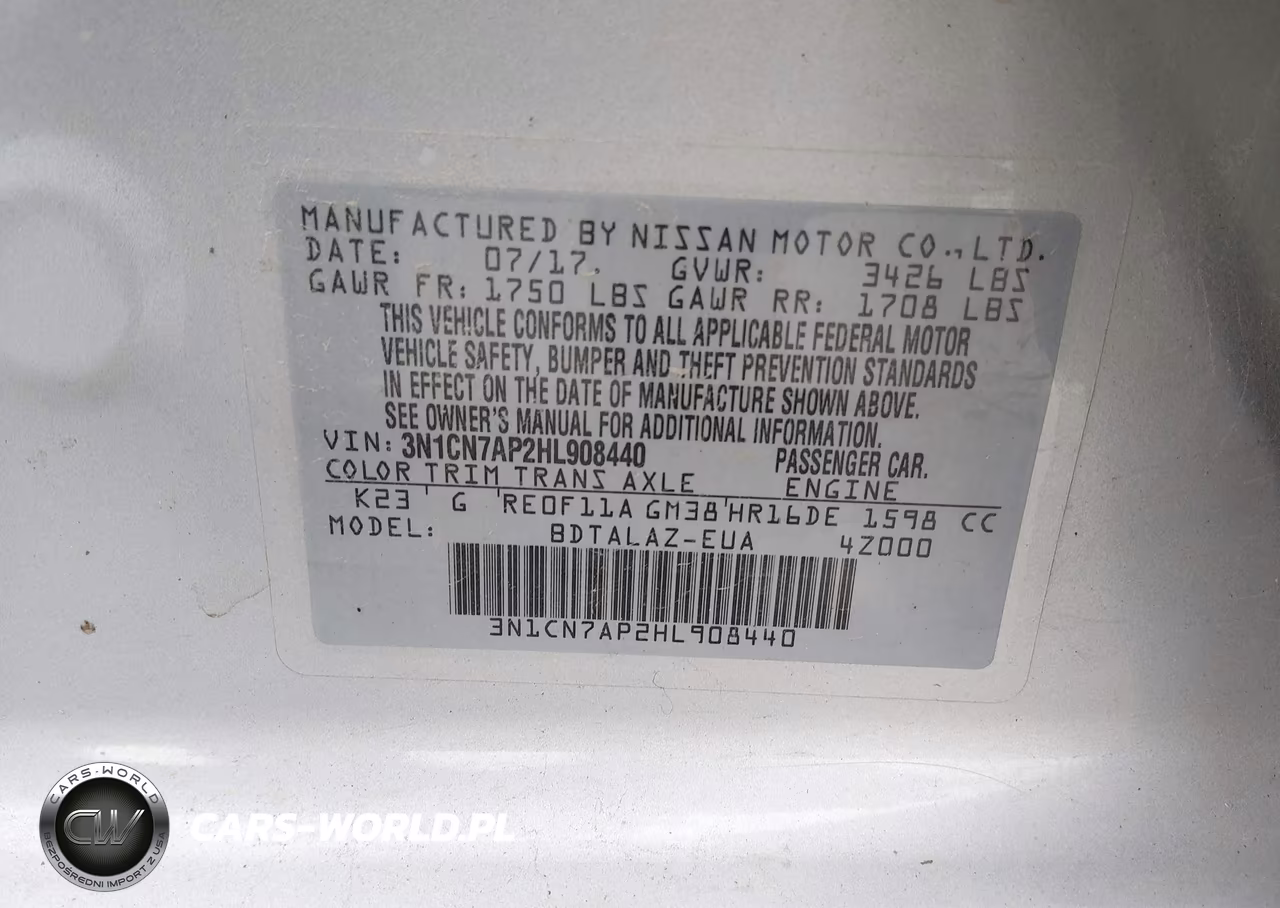 2017 Nissan Versa 1.6 S+ VIN:3N1CN7AP2HL908440 - 9