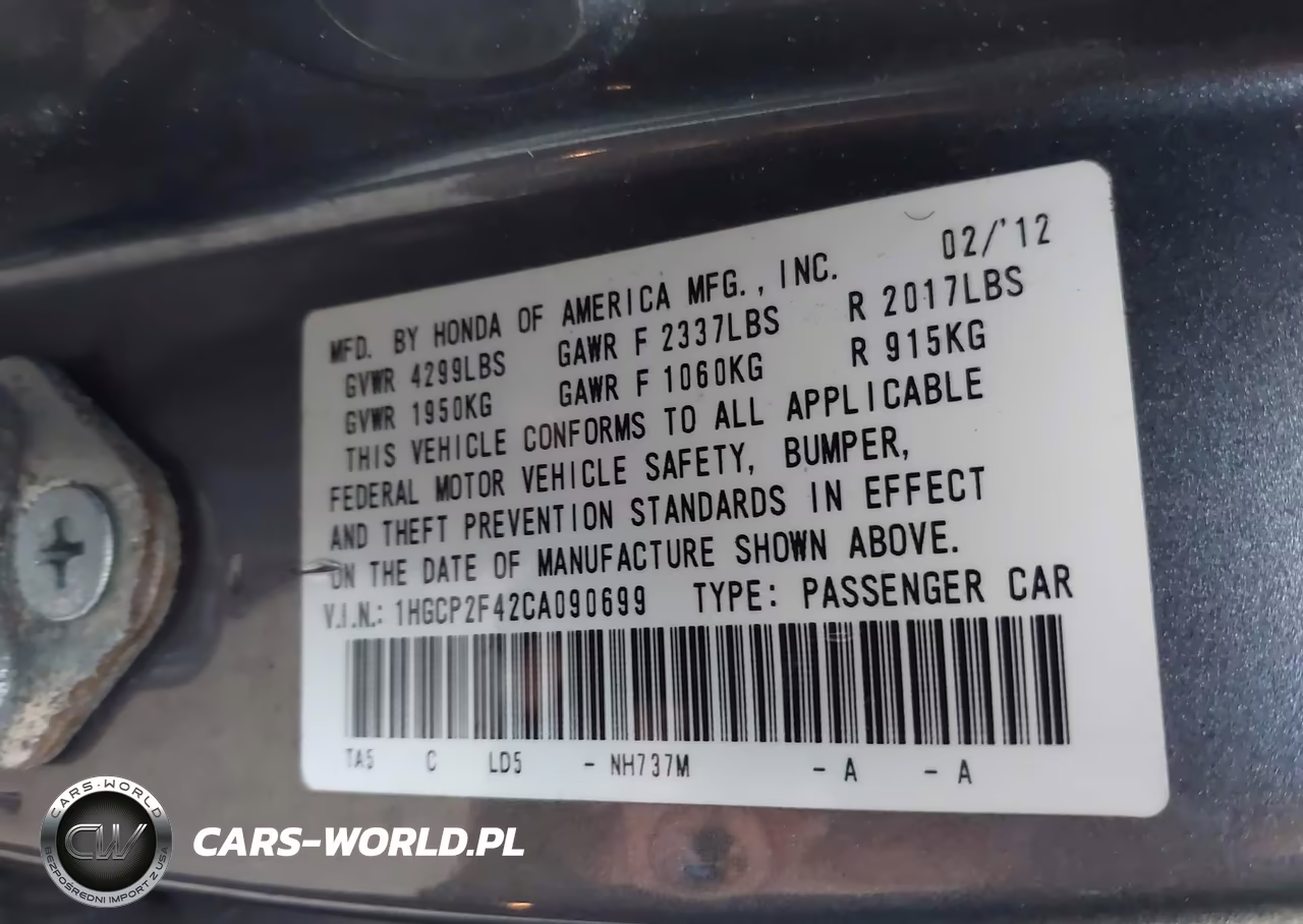 2012 Honda Accord 2.4 Lx-P VIN:1HGCP2F42CA090699 - 9