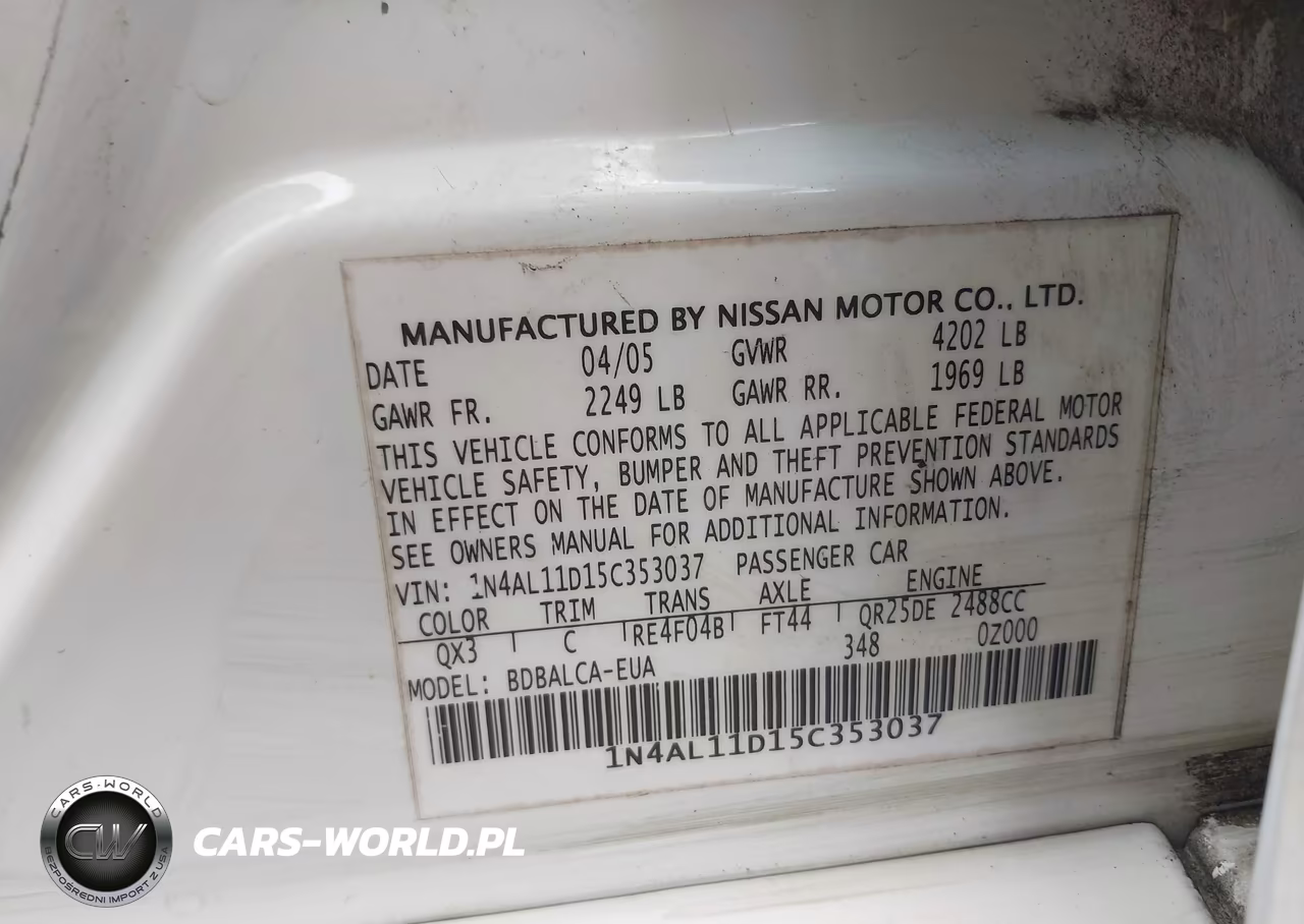2005 Nissan Altima 2.5 S VIN:1N4AL11D15C353037 - 9