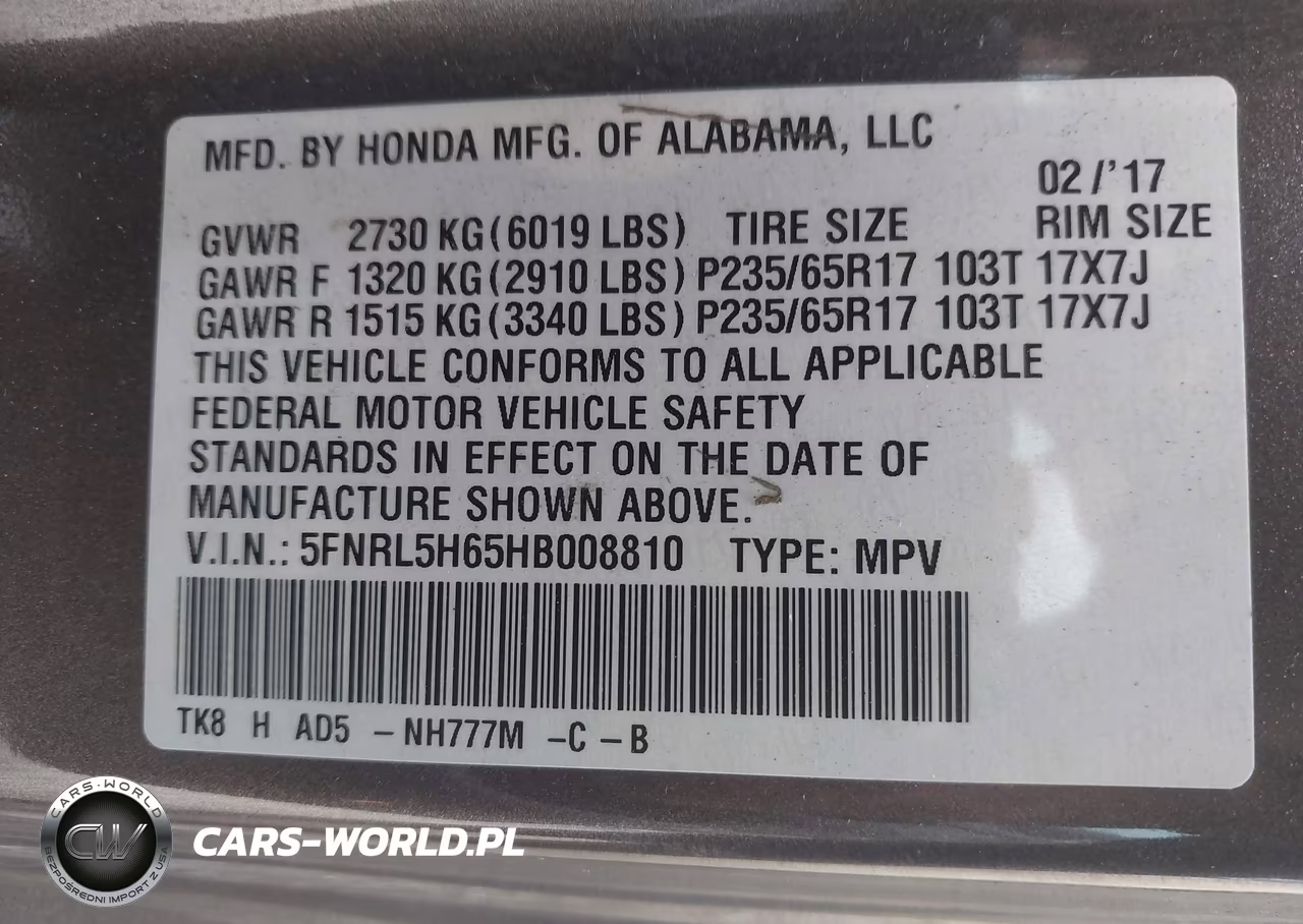 2017 Honda Odyssey Ex-L VIN:5FNRL5H65HB008810 - 9
