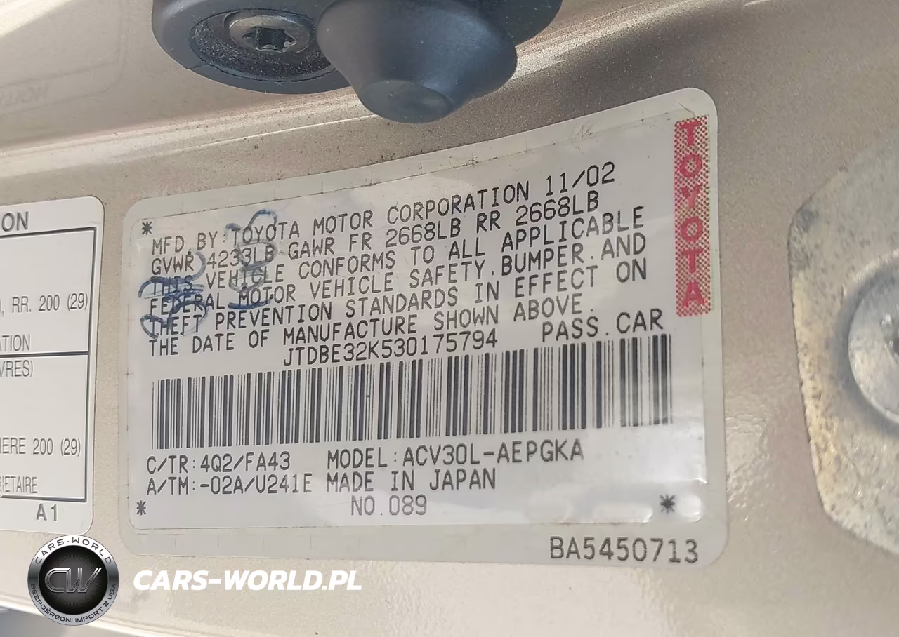 2003 Toyota Camry Xle VIN:JTDBE32K530175794 - 9