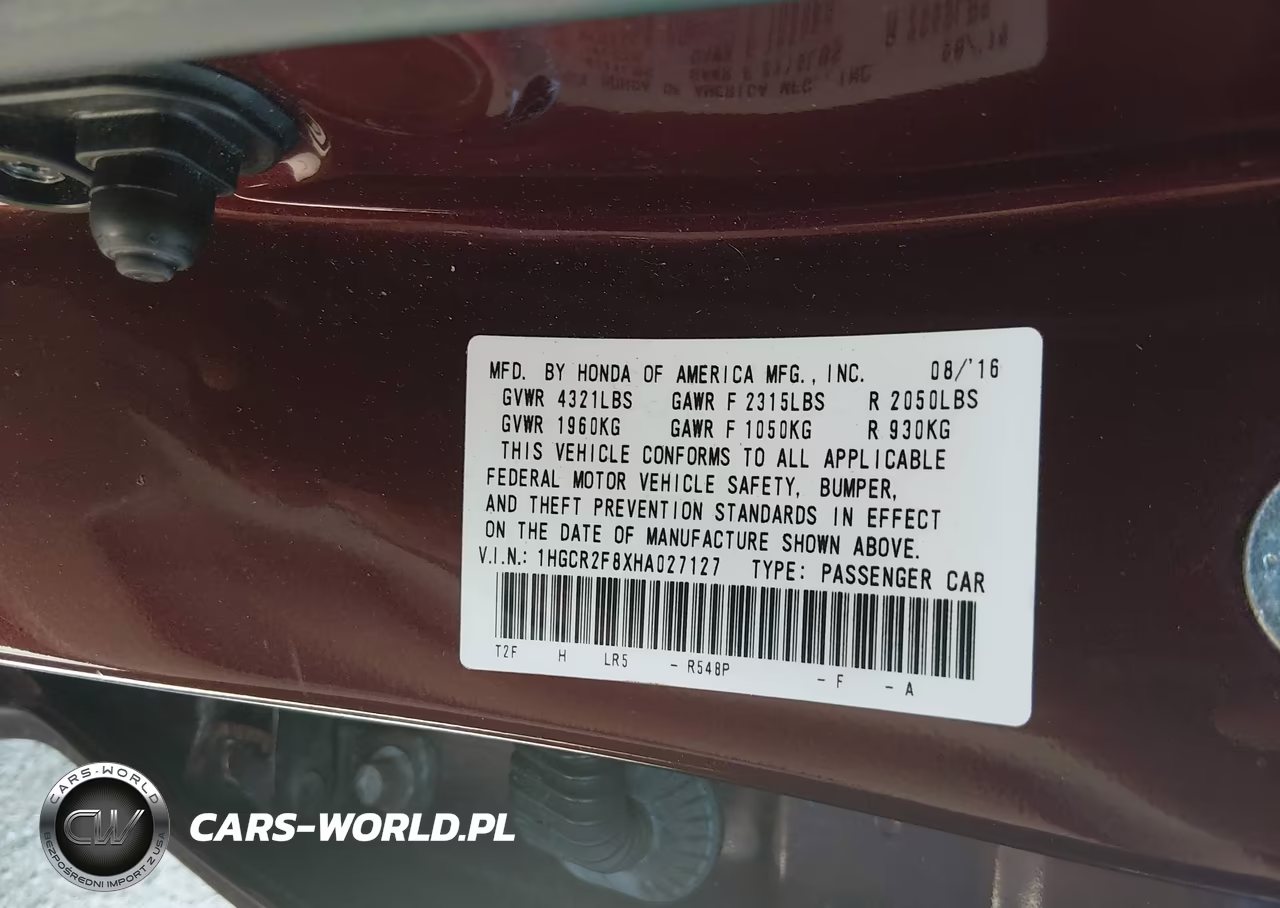2017 Honda Accord Ex-L VIN:1HGCR2F8XHA027127 - 9