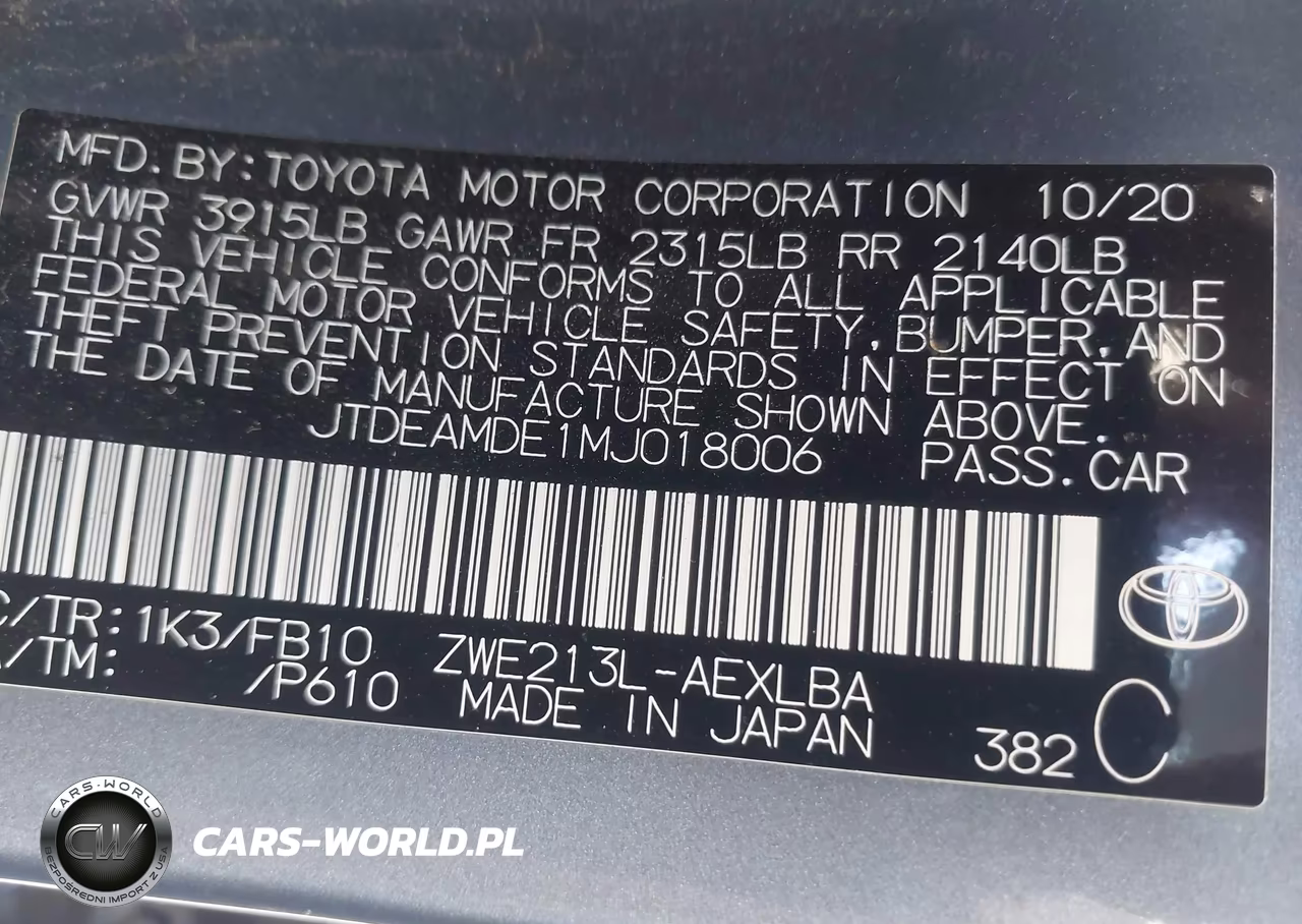 2021 Toyota Corolla Hybrid Le VIN:JTDEAMDE1MJ018006 - 9