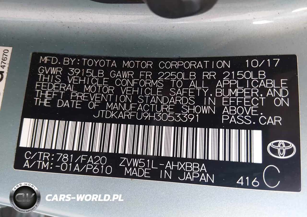 2017 Toyota Prius Two Eco VIN:JTDKARFU9H3053391 - 9
