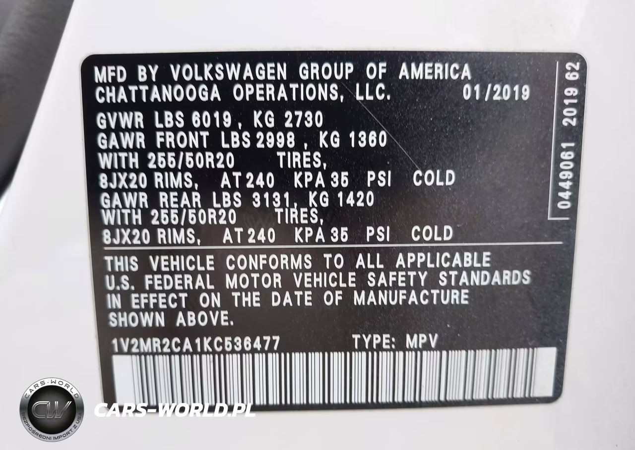 2019 Volkswagen Atlas Sel VIN:1V2MR2CA1KC536477 - 9