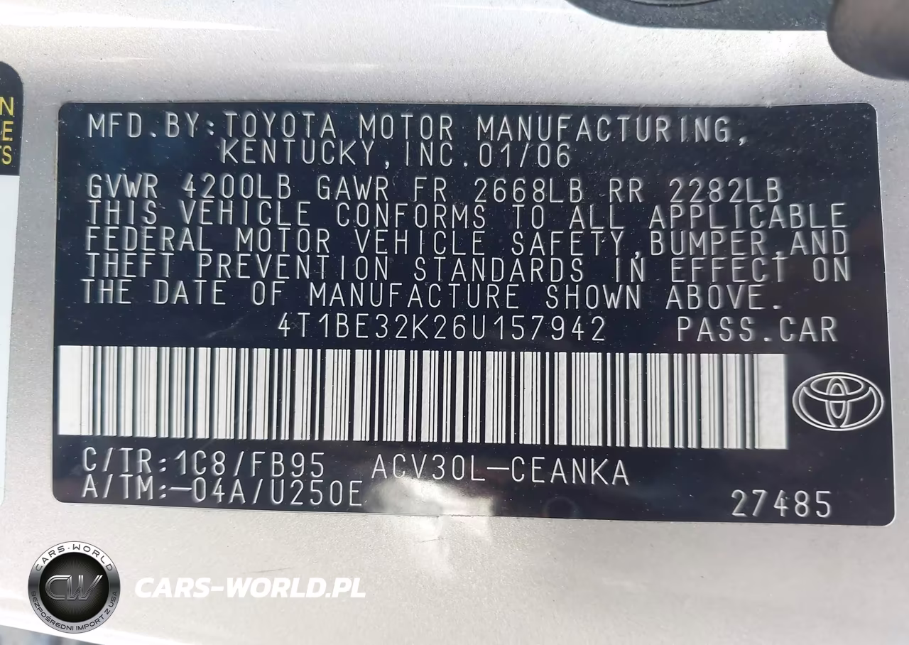 2006 Toyota Camry Le VIN:4T1BE32K26U157942 - 9