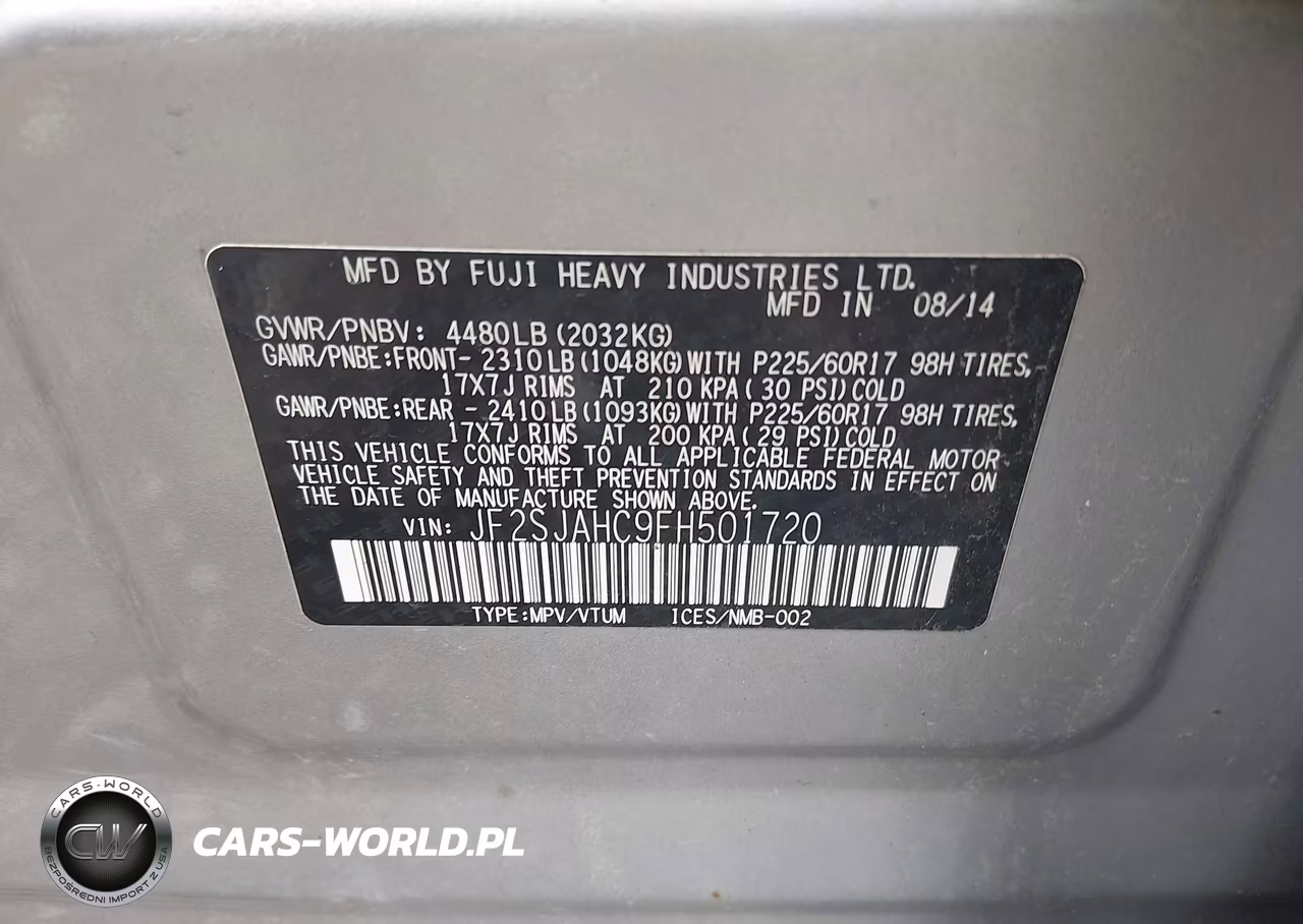 2015 Subaru Forester 2.5I Limited VIN:JF2SJAHC9FH501720 - 9