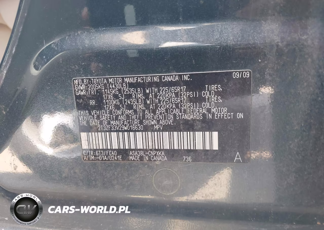 2009 Toyota Rav4 VIN:2T3ZF33V29W016630 - 9