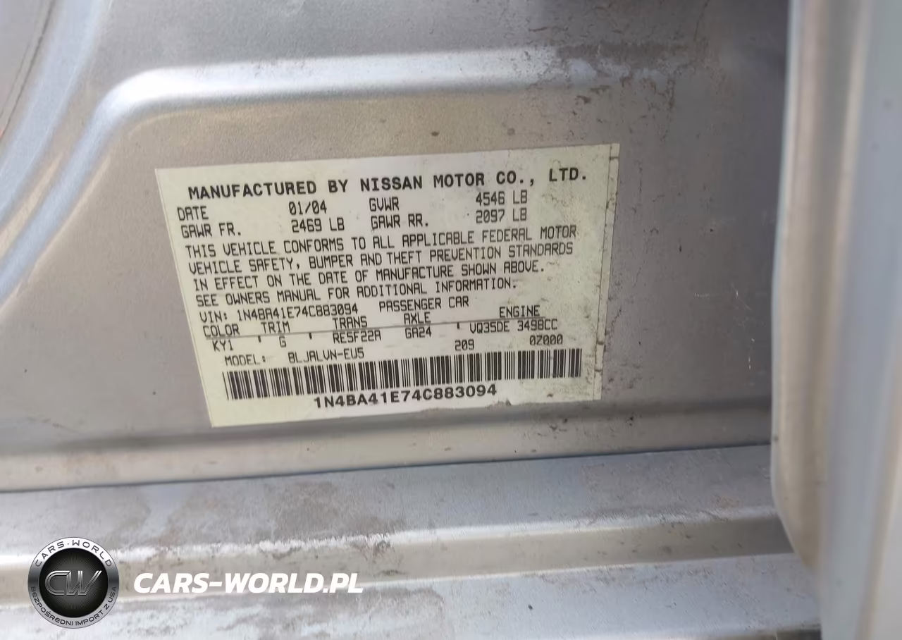 2004 Nissan Maxima 3.5 Se VIN:1N4BA41E74C883094 - 9