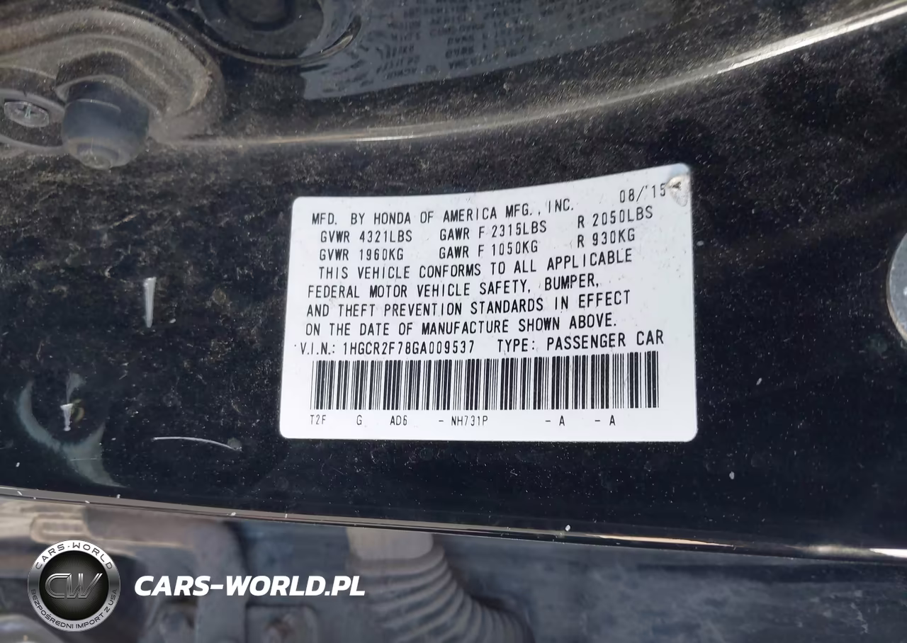 2016 Honda Accord Ex VIN:1HGCR2F78GA009537 - 9