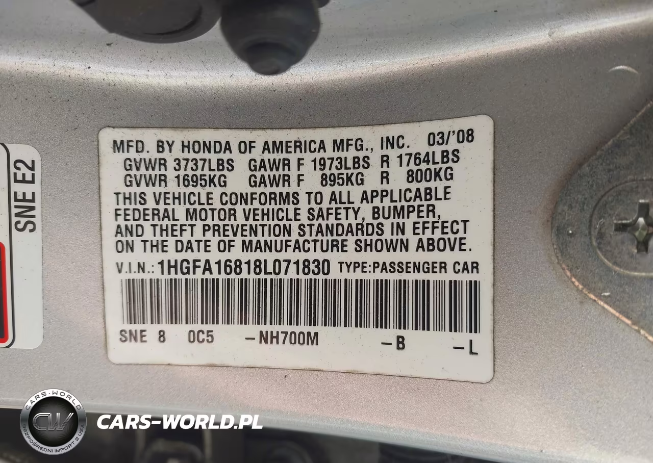 2008 Honda Civic Ex VIN:1HGFA16818L071830 - 9