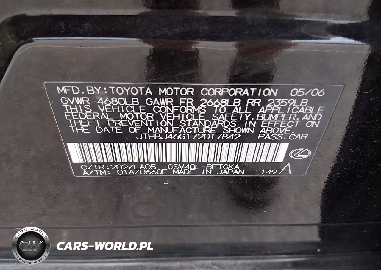 2007 Lexus Es 350 VIN:JTHBJ46G172017842 - 9
