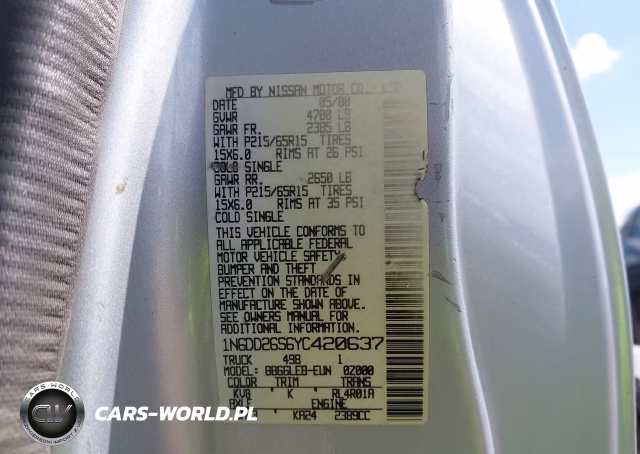 2000 Nissan Frontier Xe VIN:1N6DD26S6YC420637 - 9