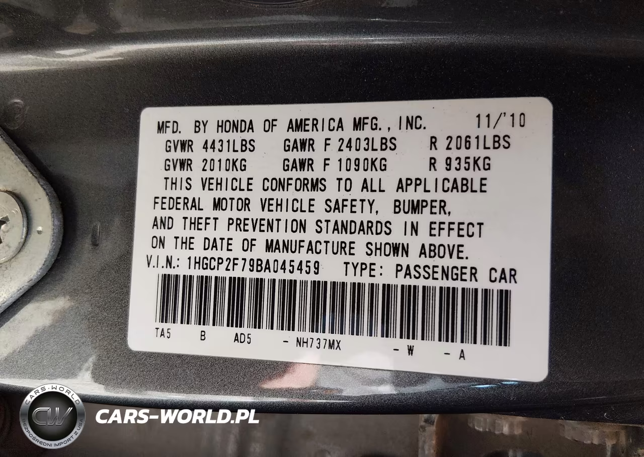 2011 Honda Accord 2.4 Ex VIN:1HGCP2F79BA045459 - 9