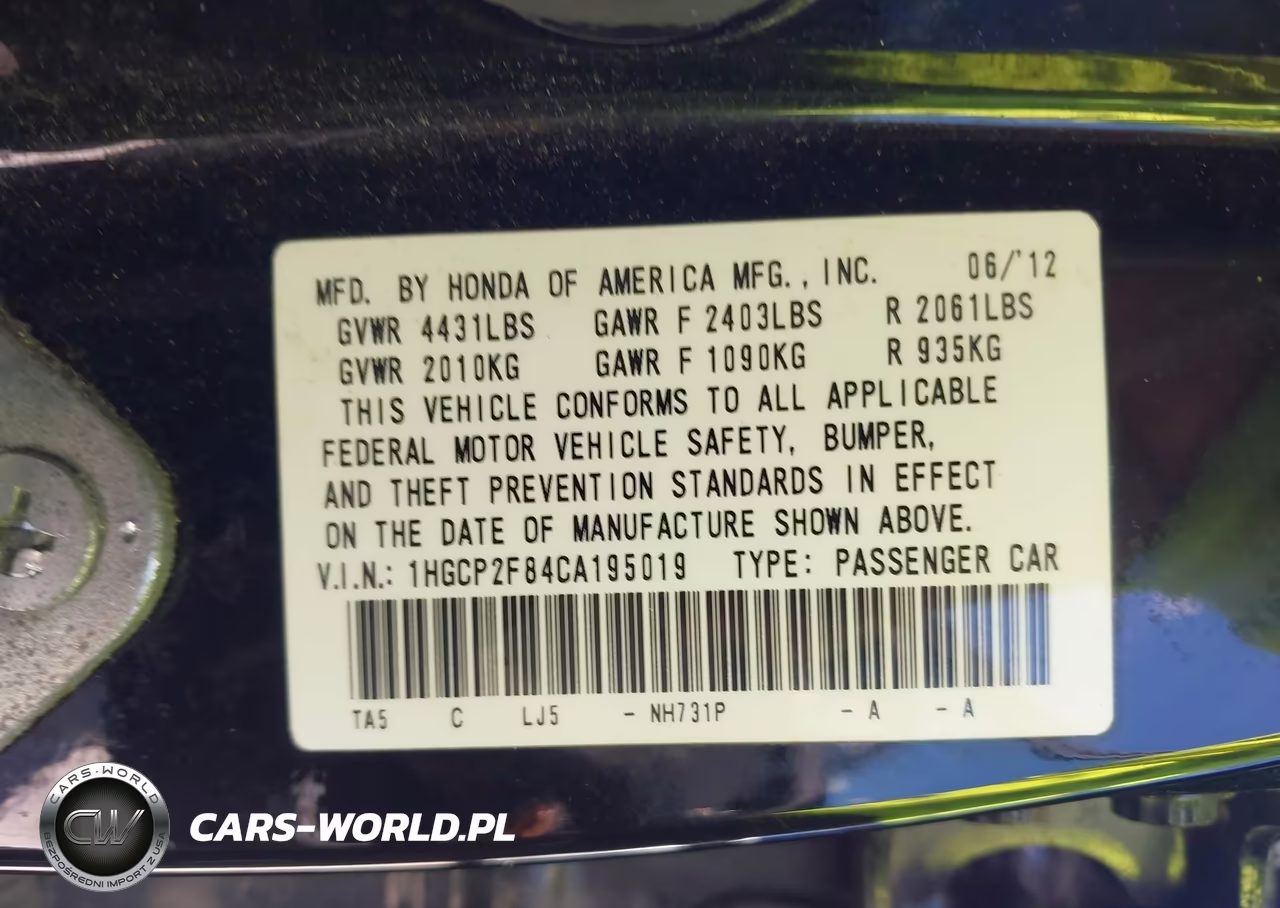 2012 Honda Accord 2.4 Ex-L VIN:1HGCP2F84CA195019 - 9
