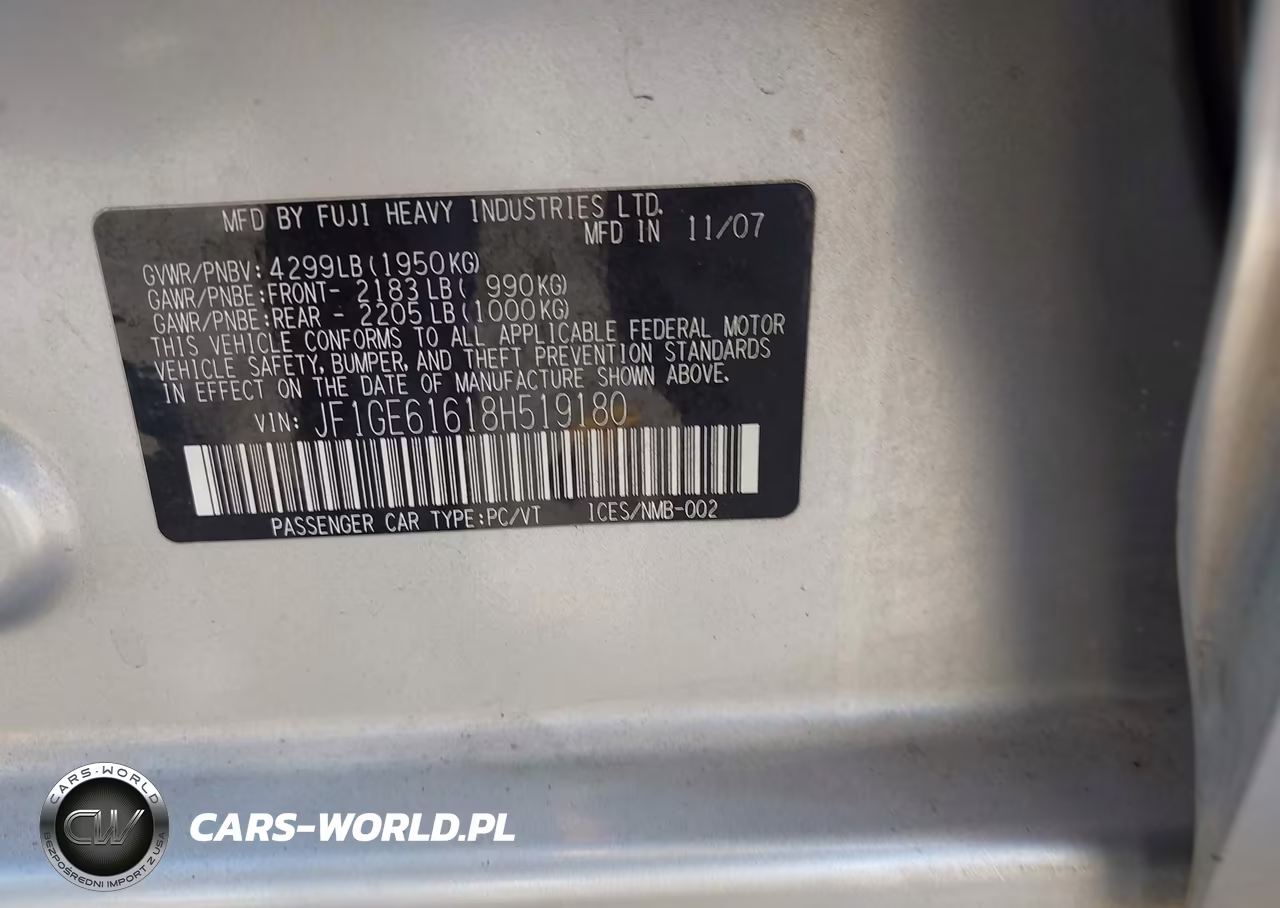 2008 Subaru Impreza 2.5I VIN:JF1GE61618H519180 - 9