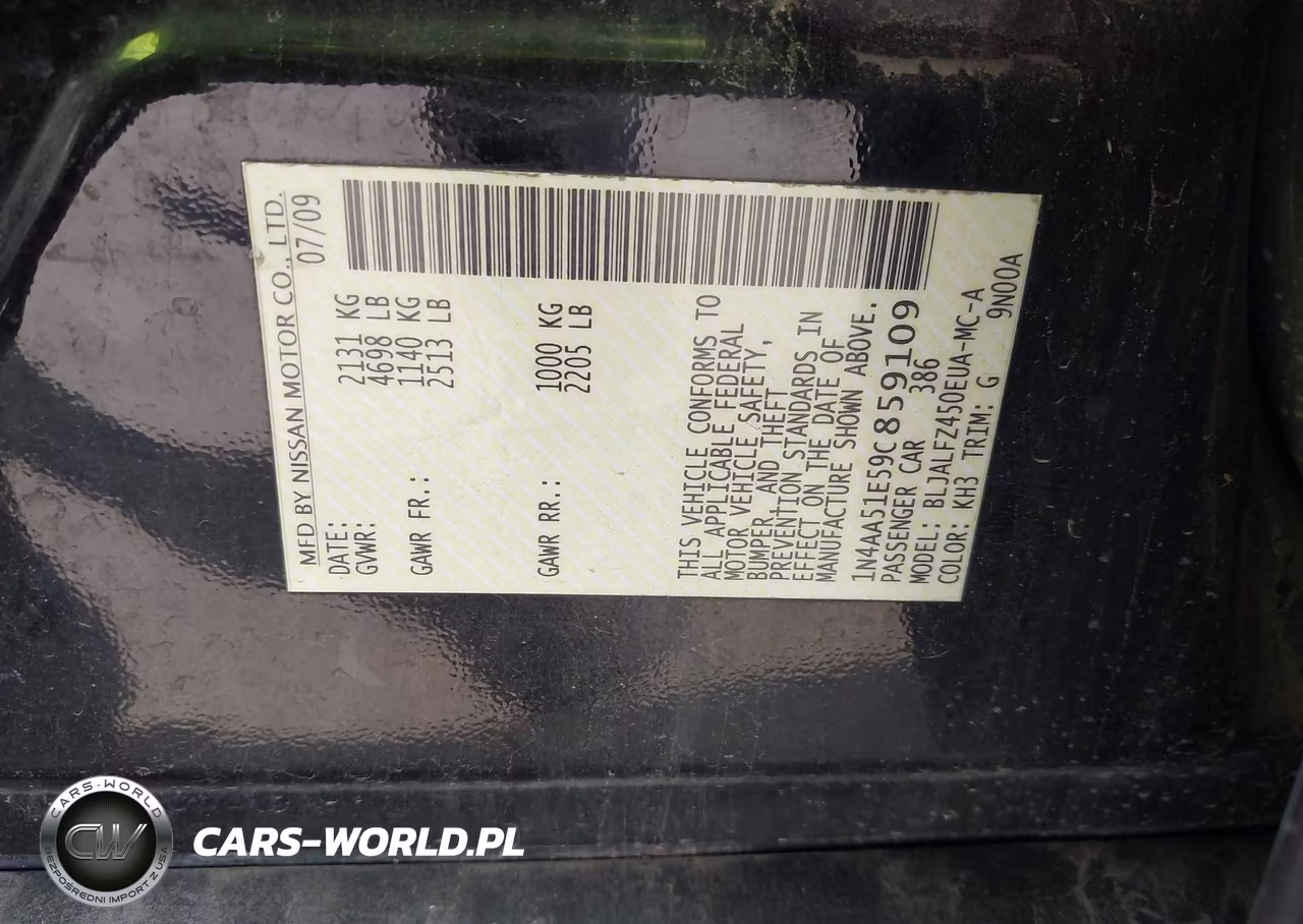2009 Nissan Maxima 3.5 Sv VIN:1N4AA51E59C859109 - 9