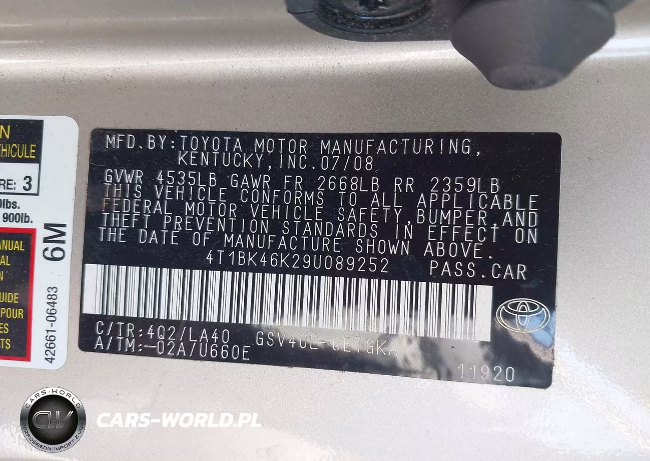 2009 Toyota Camry Xle V6 VIN:4T1BK46K29U089252 - 9