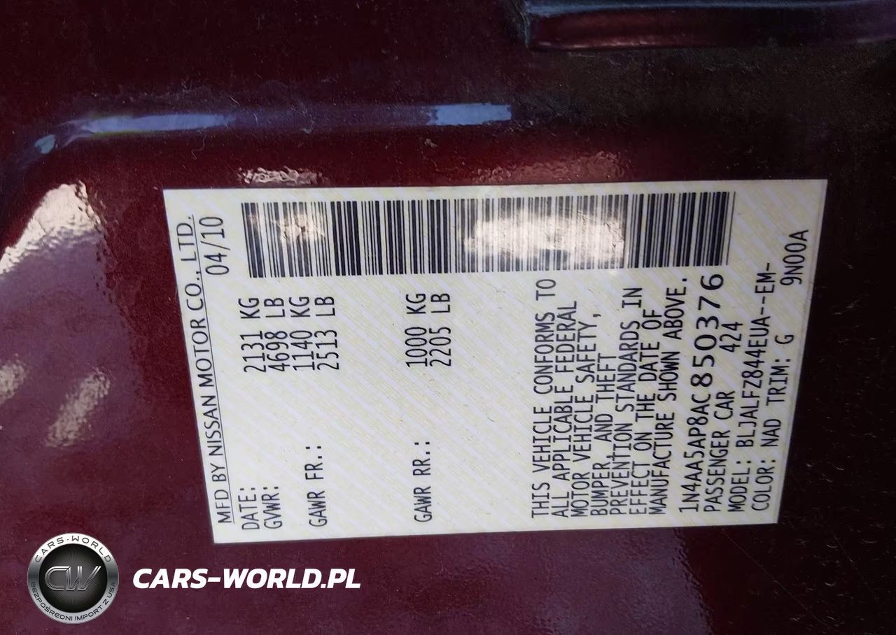 2010 Nissan Maxima 3.5 Sv VIN:1N4AA5AP8AC850376 - 9