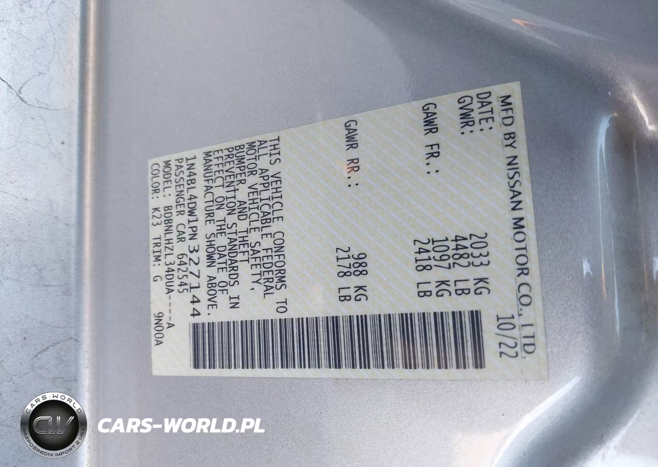 2023 Nissan Altima Sv Intelligent Awd VIN:1N4BL4DW1PN327144 - 9