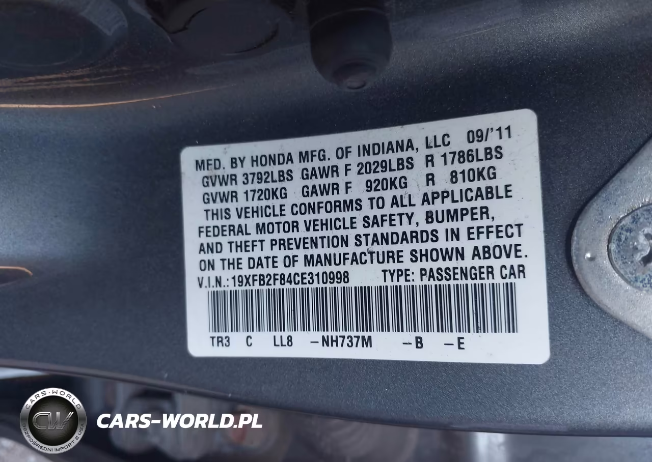2012 Honda Civic Ex VIN:19XFB2F84CE310998 - 9
