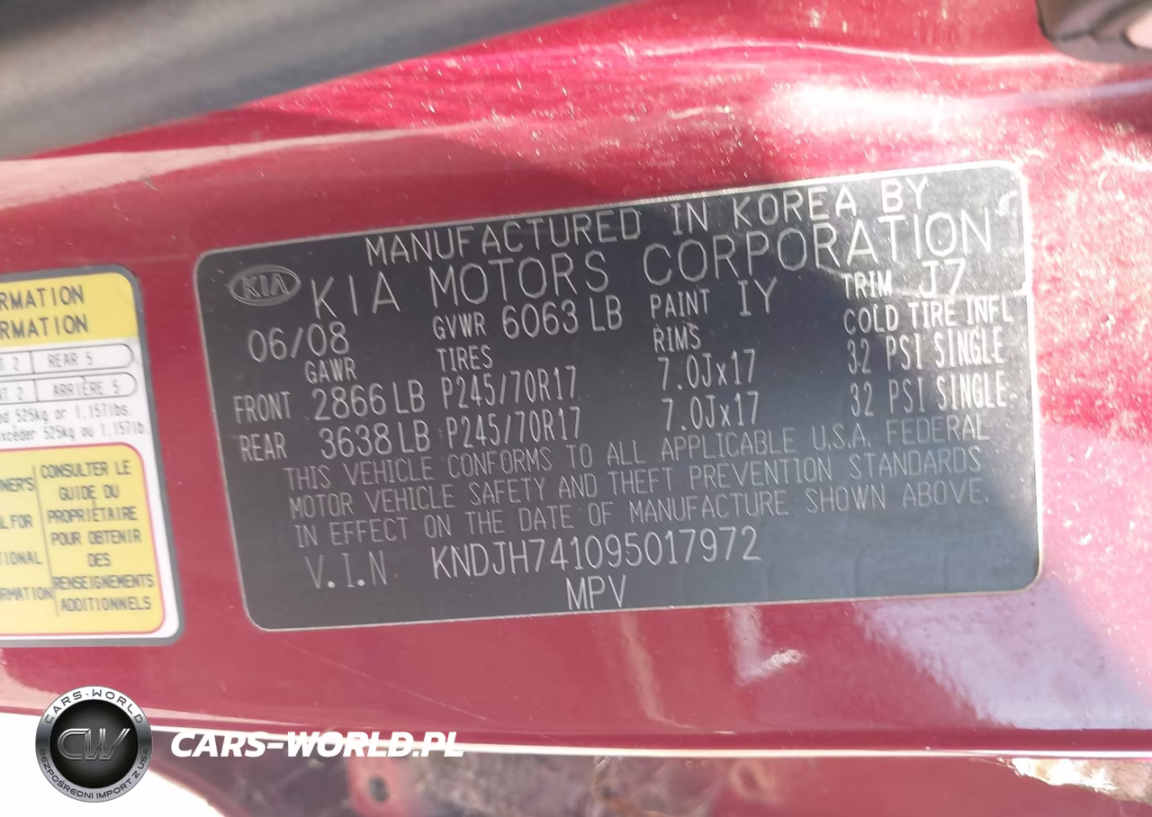 2009 Kia Borrego Ex V6 VIN:KNDJH741095017972 - 9