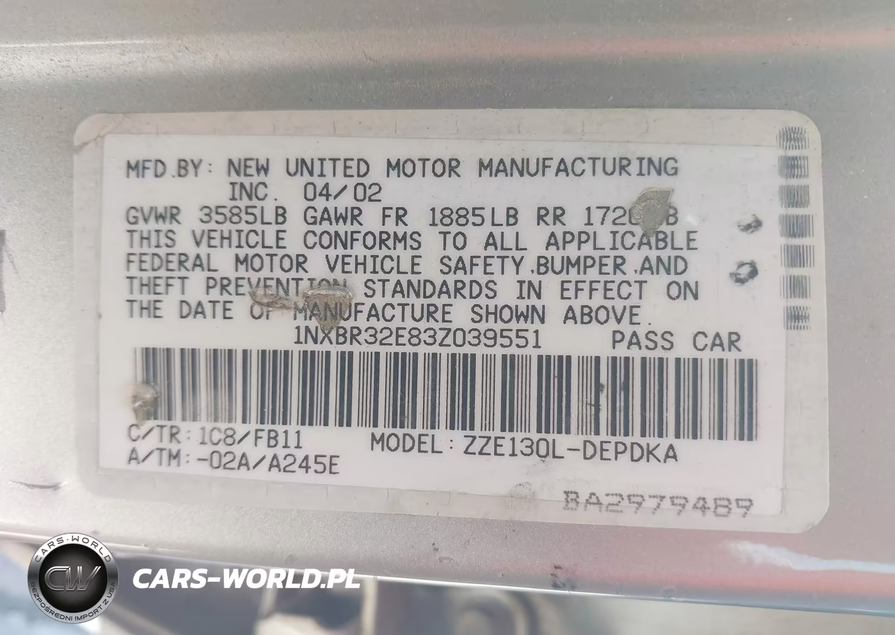 2003 Toyota Corolla Ce VIN:1NXBR32E83Z039551 - 9