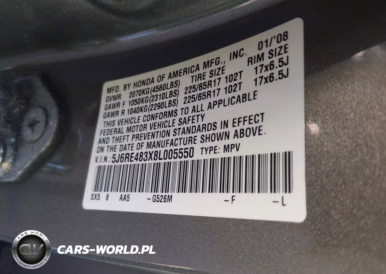 2008 Honda Cr-V Lx VIN:5J6RE483X8L005550 - 9