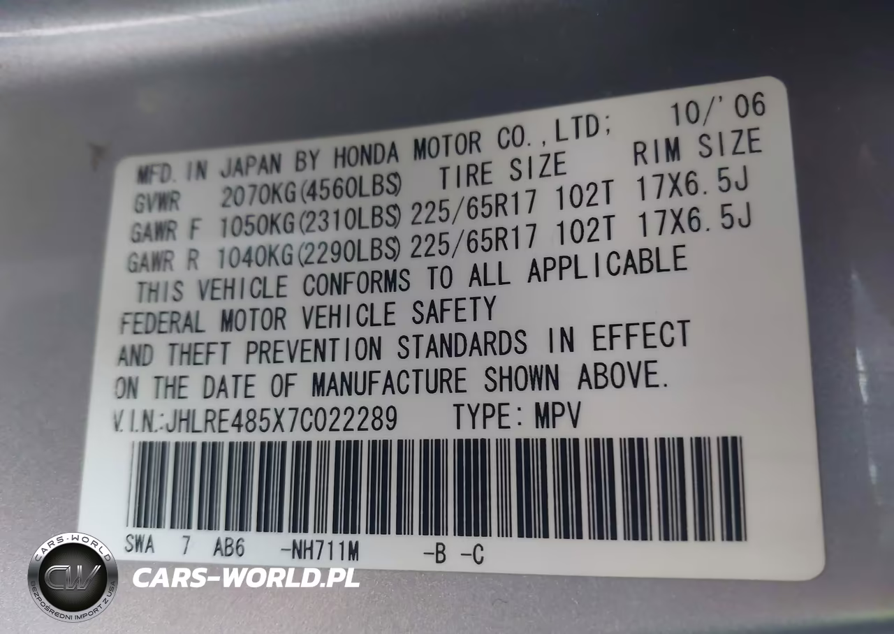 2007 Honda Cr-V Ex VIN:JHLRE485X7C022289 - 9