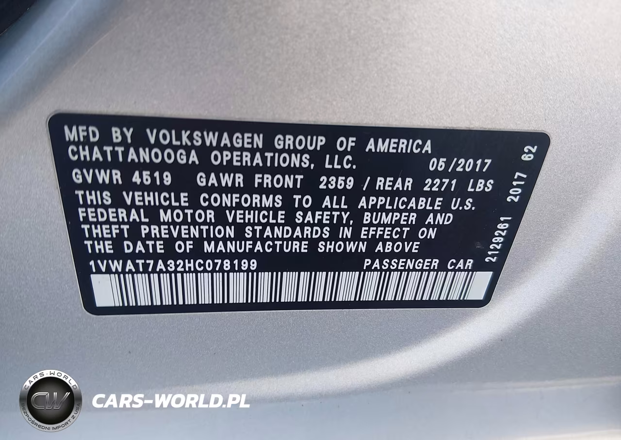 2017 Volkswagen Passat 1.8T S VIN:1VWAT7A32HC078199 - 9