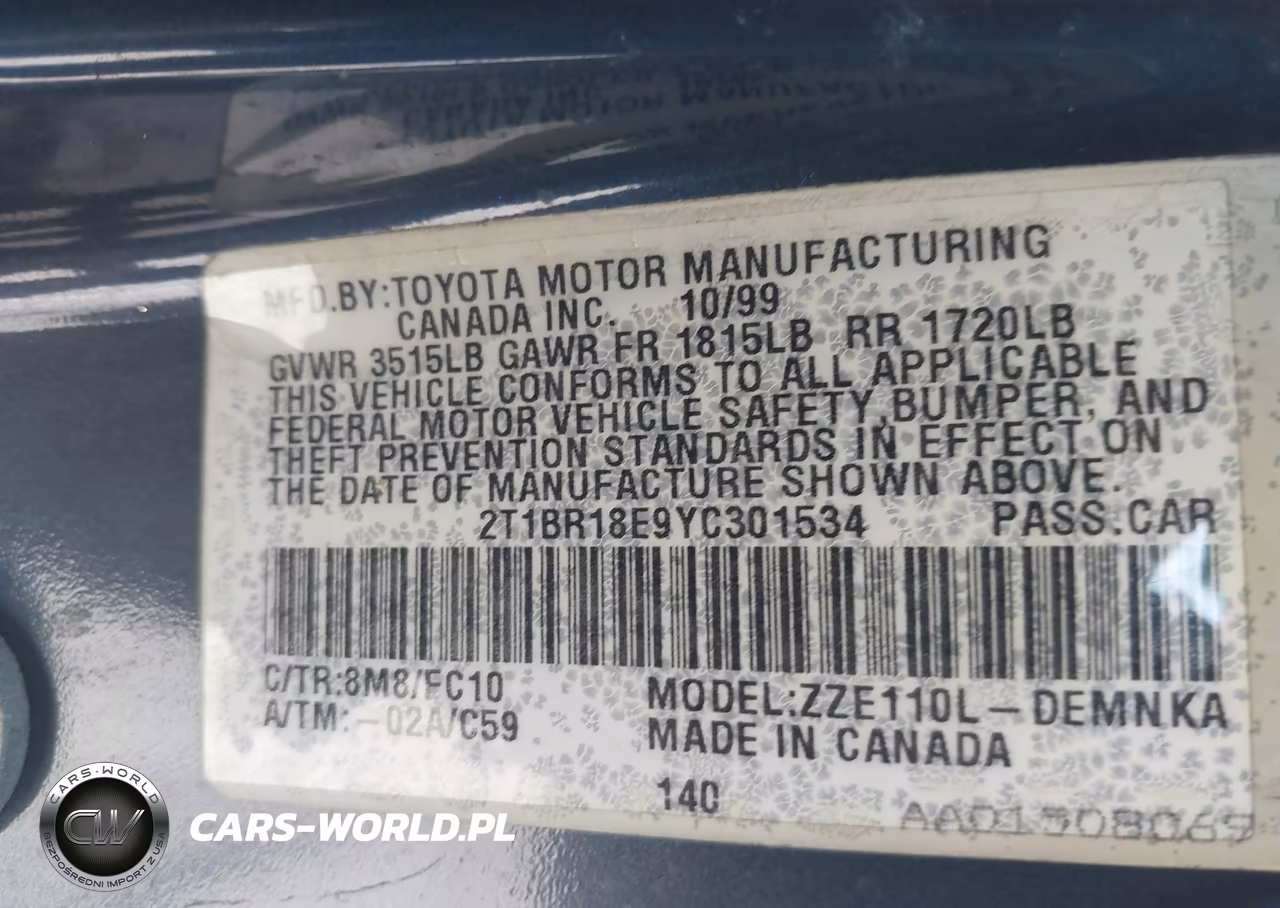 2000 Toyota Corolla Le VIN:2T1BR18E9YC301534 - 9