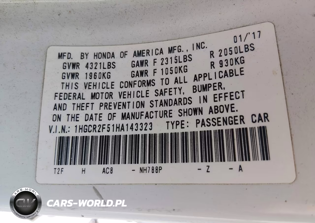 2017 Honda Accord Sport VIN:1HGCR2F51HA143323 - 9