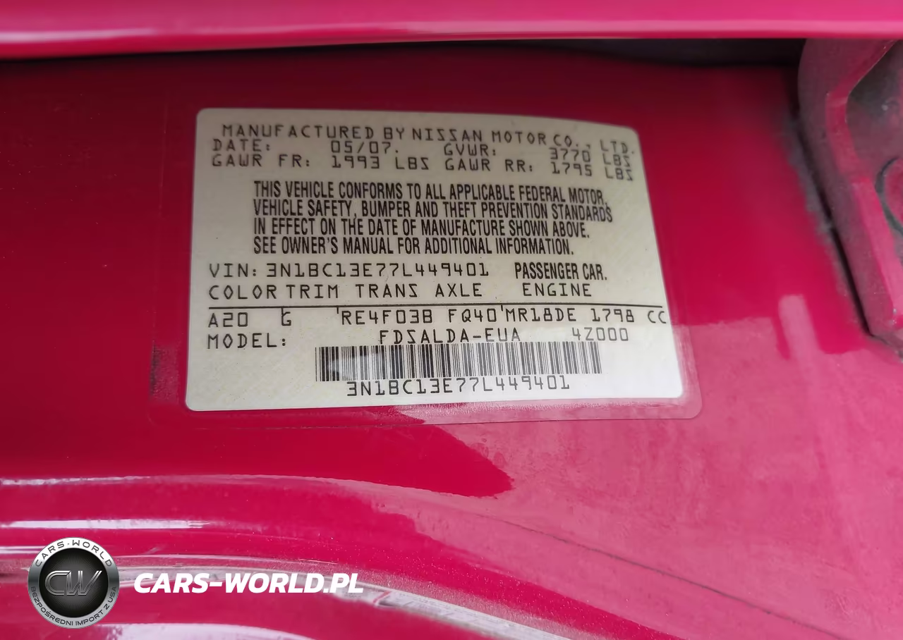 2007 Nissan Versa 1.8S VIN:3N1BC13E77L449401 - 9
