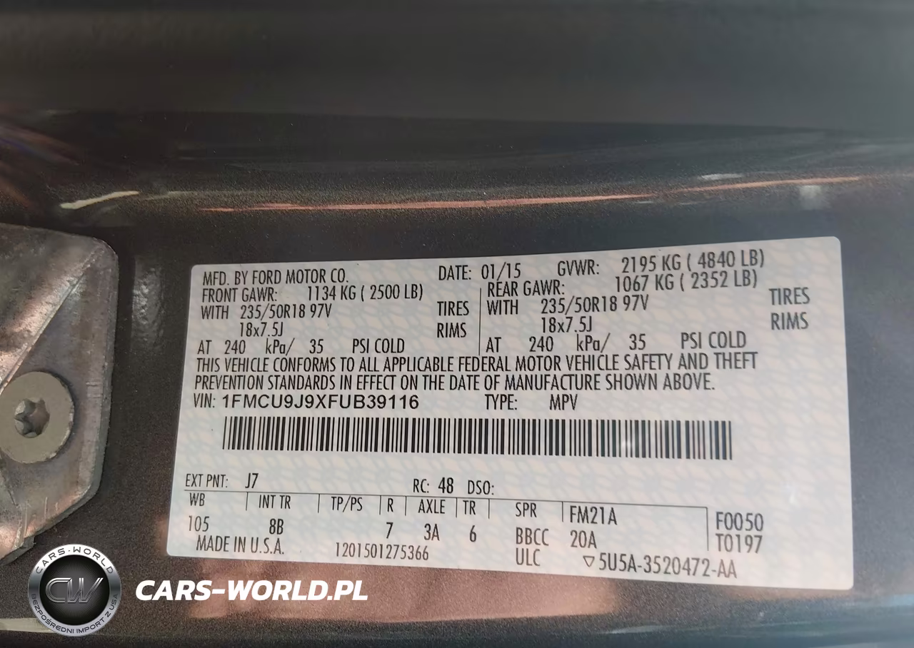 2015 Ford Escape Titanium VIN:1FMCU9J9XFUB39116 - 9