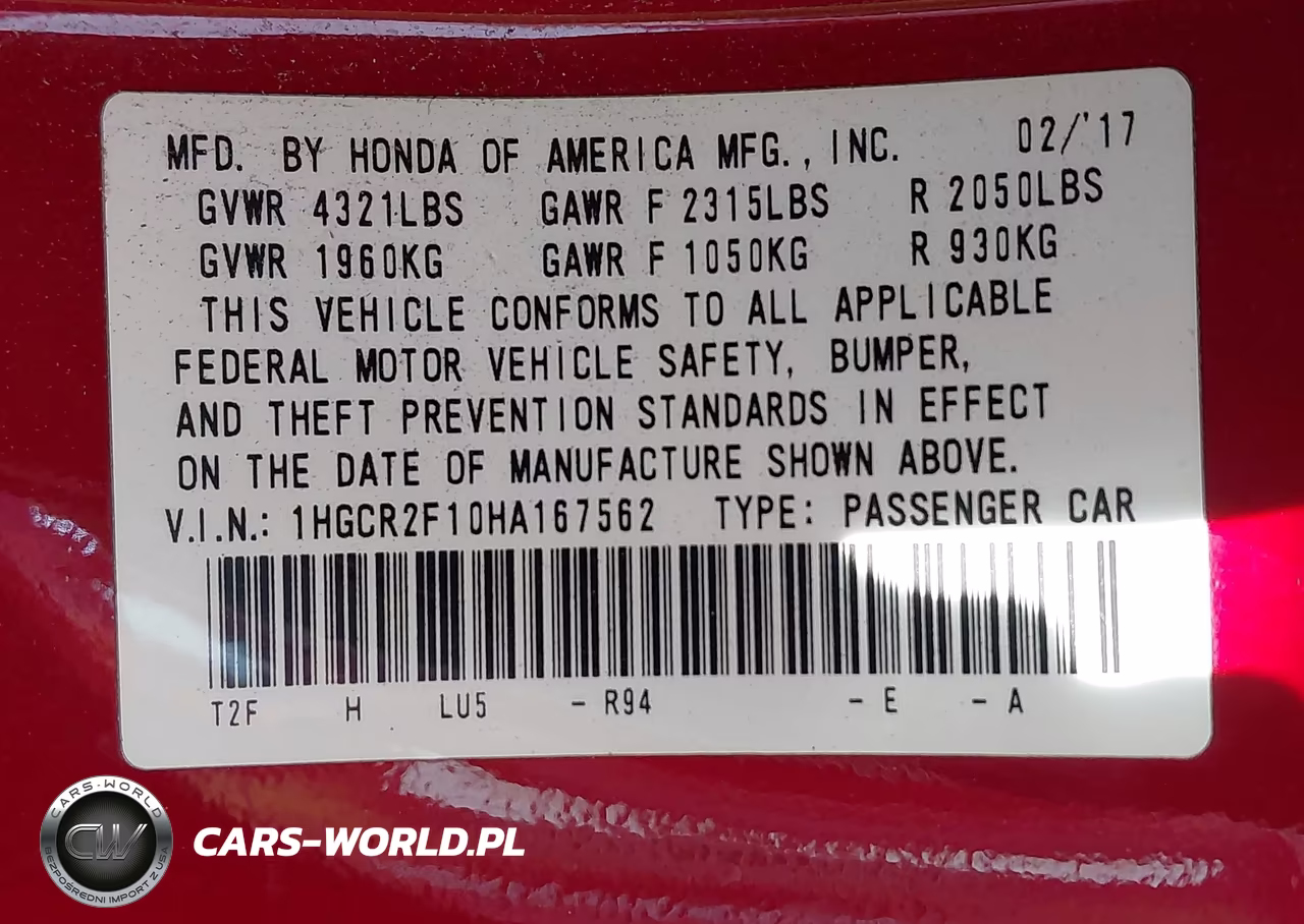 2017 Honda Accord Sport Se VIN:1HGCR2F10HA167562 - 9