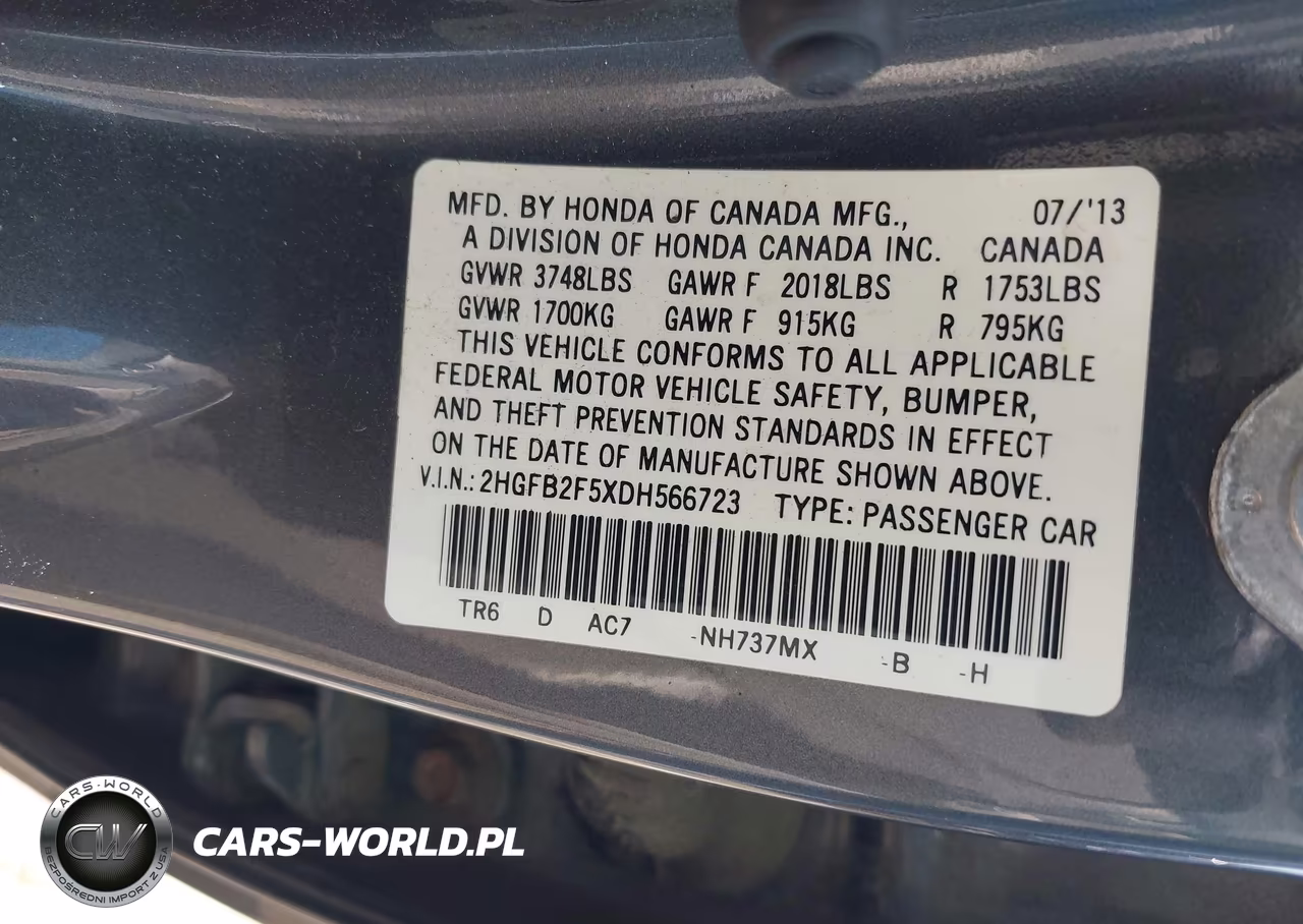 2013 Honda Civic Lx VIN:2HGFB2F5XDH566723 - 9