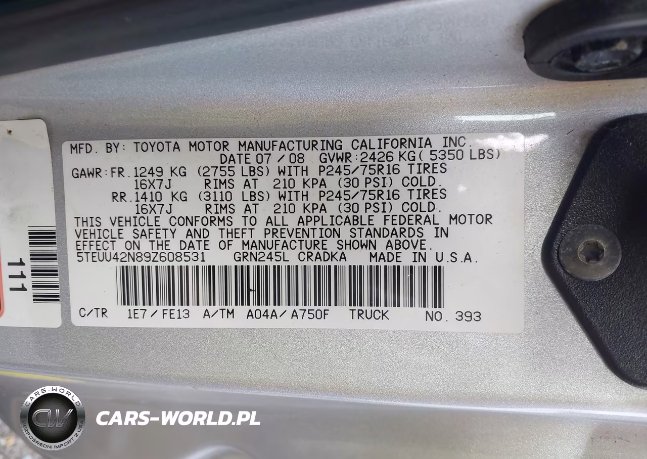 2009 Toyota Tacoma Base V6 VIN:5TEUU42N89Z608531 - 9