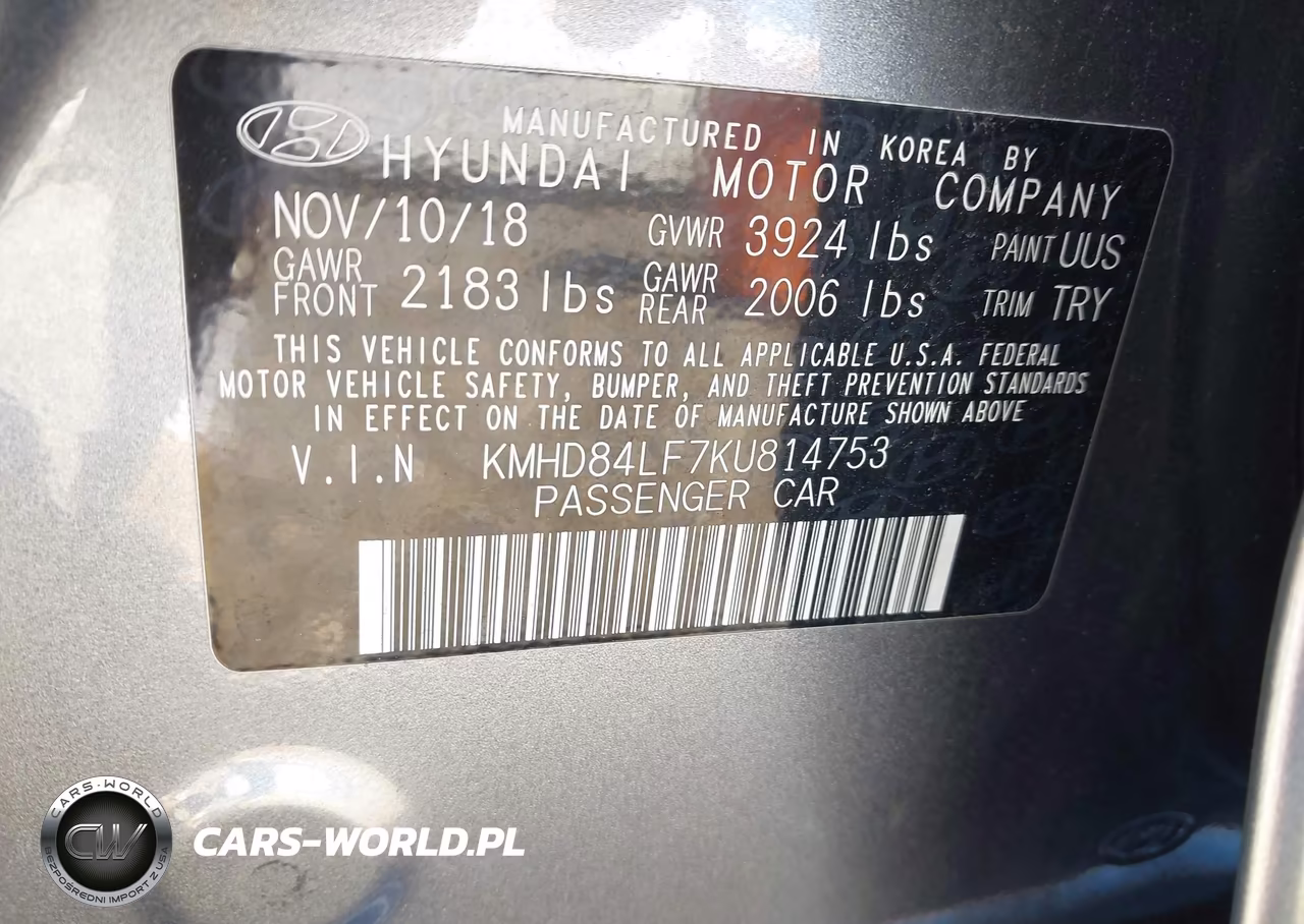 2019 Hyundai Elantra Limited VIN:KMHD84LF7KU814753 - 9