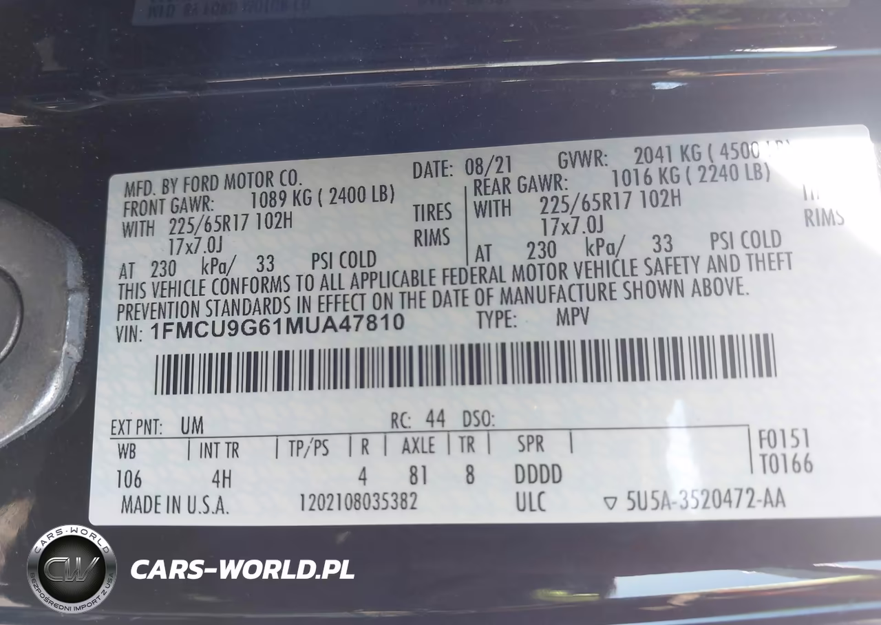2021 Ford Escape Se VIN:1FMCU9G61MUA47810 - 9