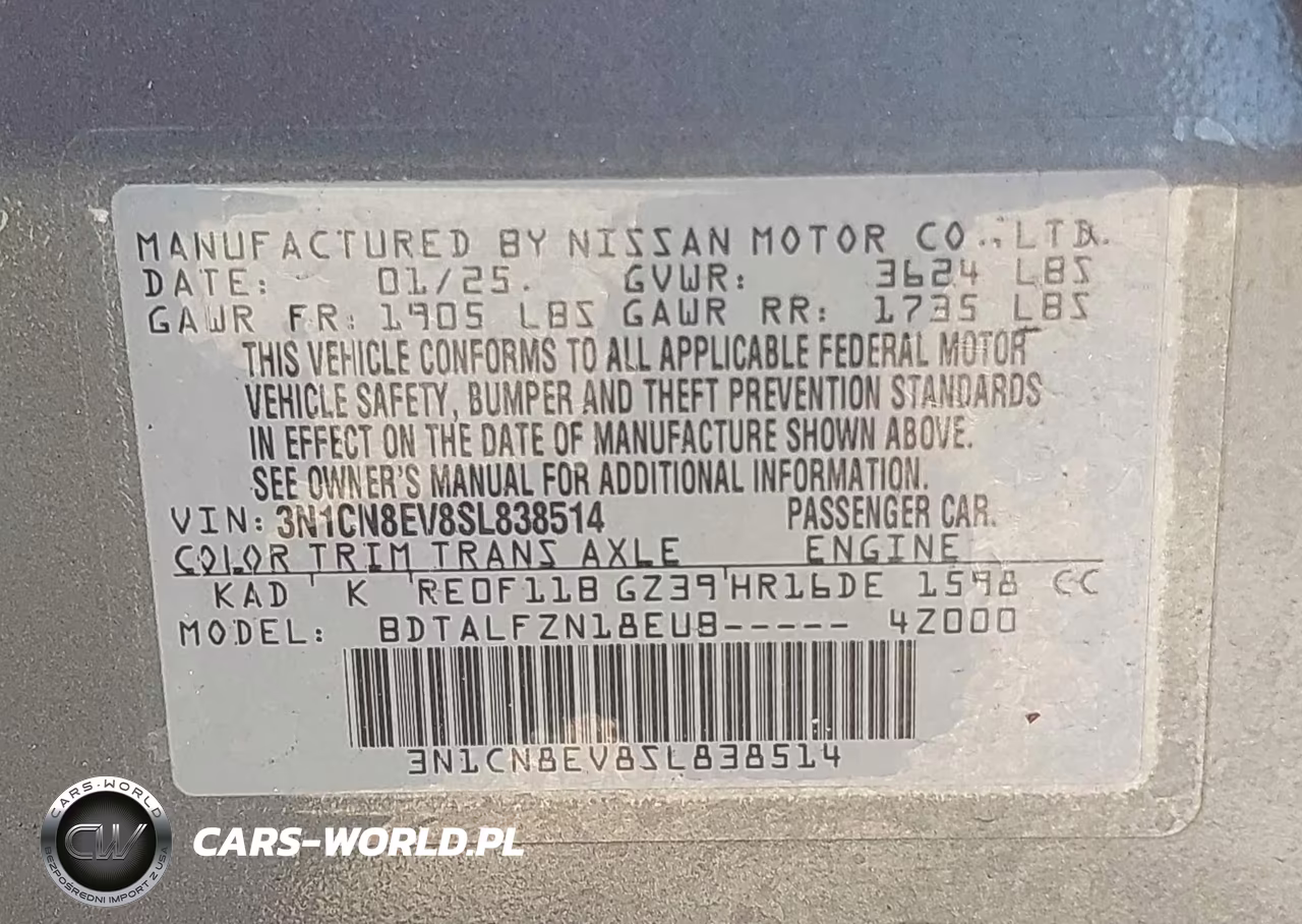 2025 Nissan Versa 1.6 Sv VIN:3N1CN8EV8SL838514 - 9