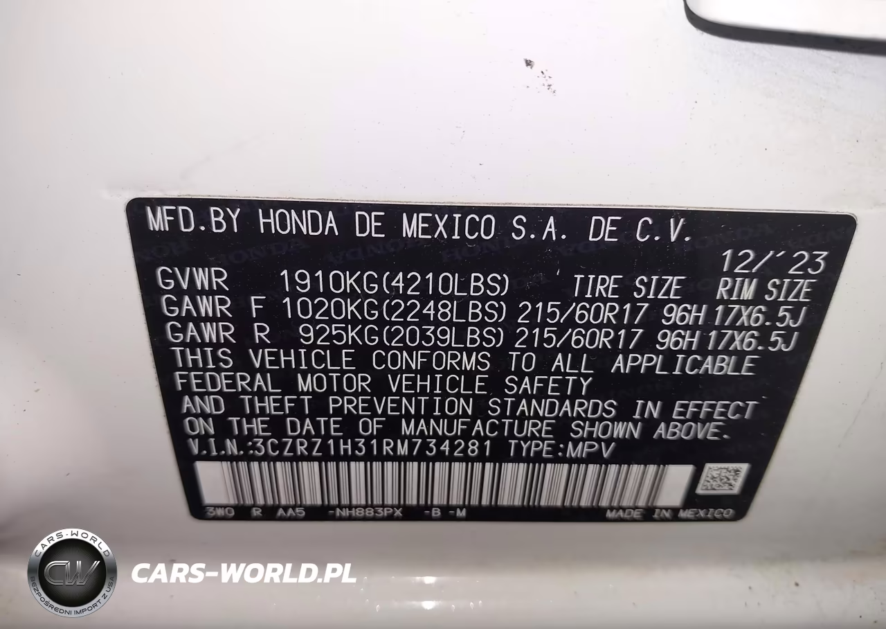 2024 Honda Hr-V 2Wd Lx VIN:3CZRZ1H31RM734281 - 9