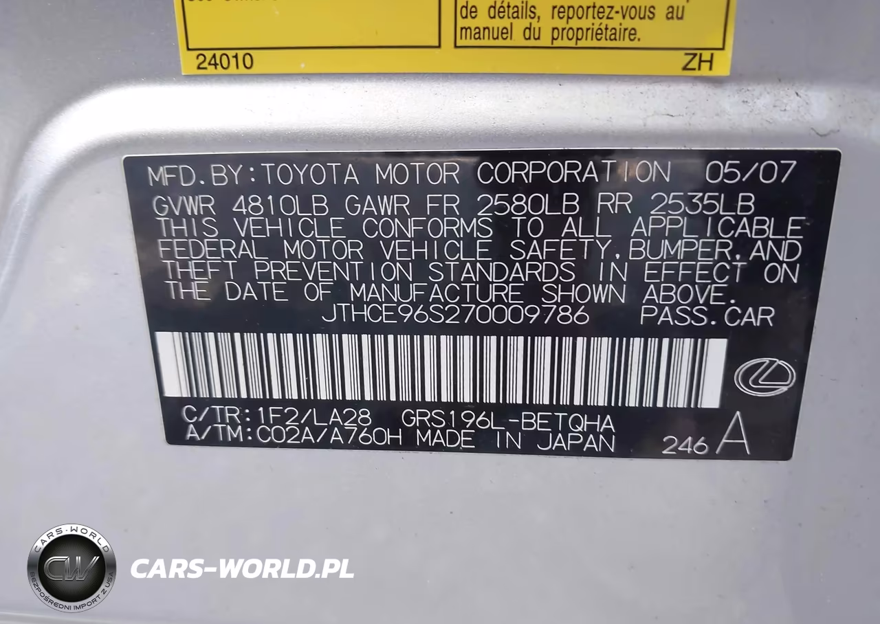 2007 Lexus Gs 350 VIN:JTHCE96S270009786 - 9