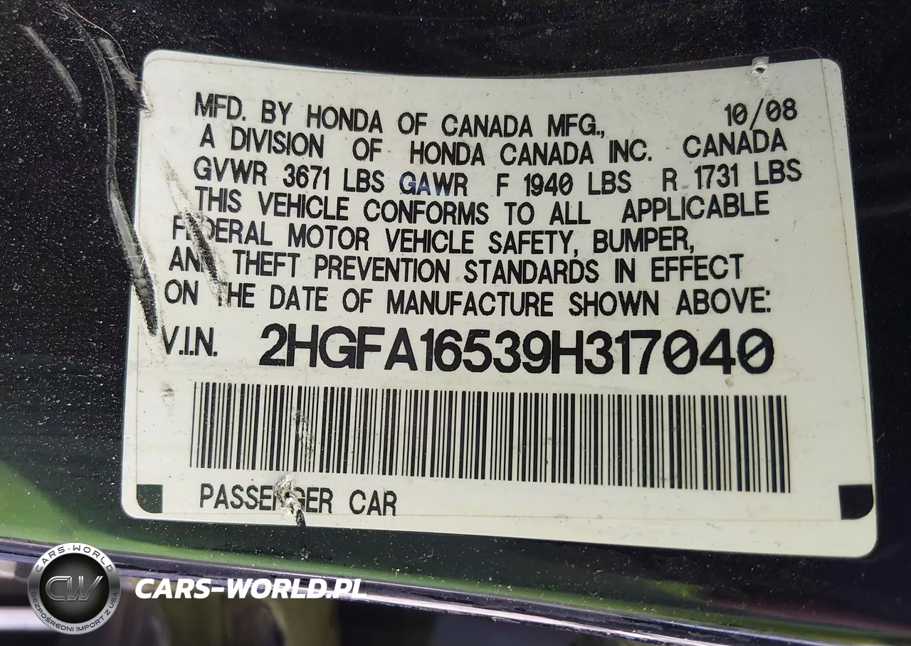 2009 Honda Civic Lx VIN:2HGFA16539H317040 - 9