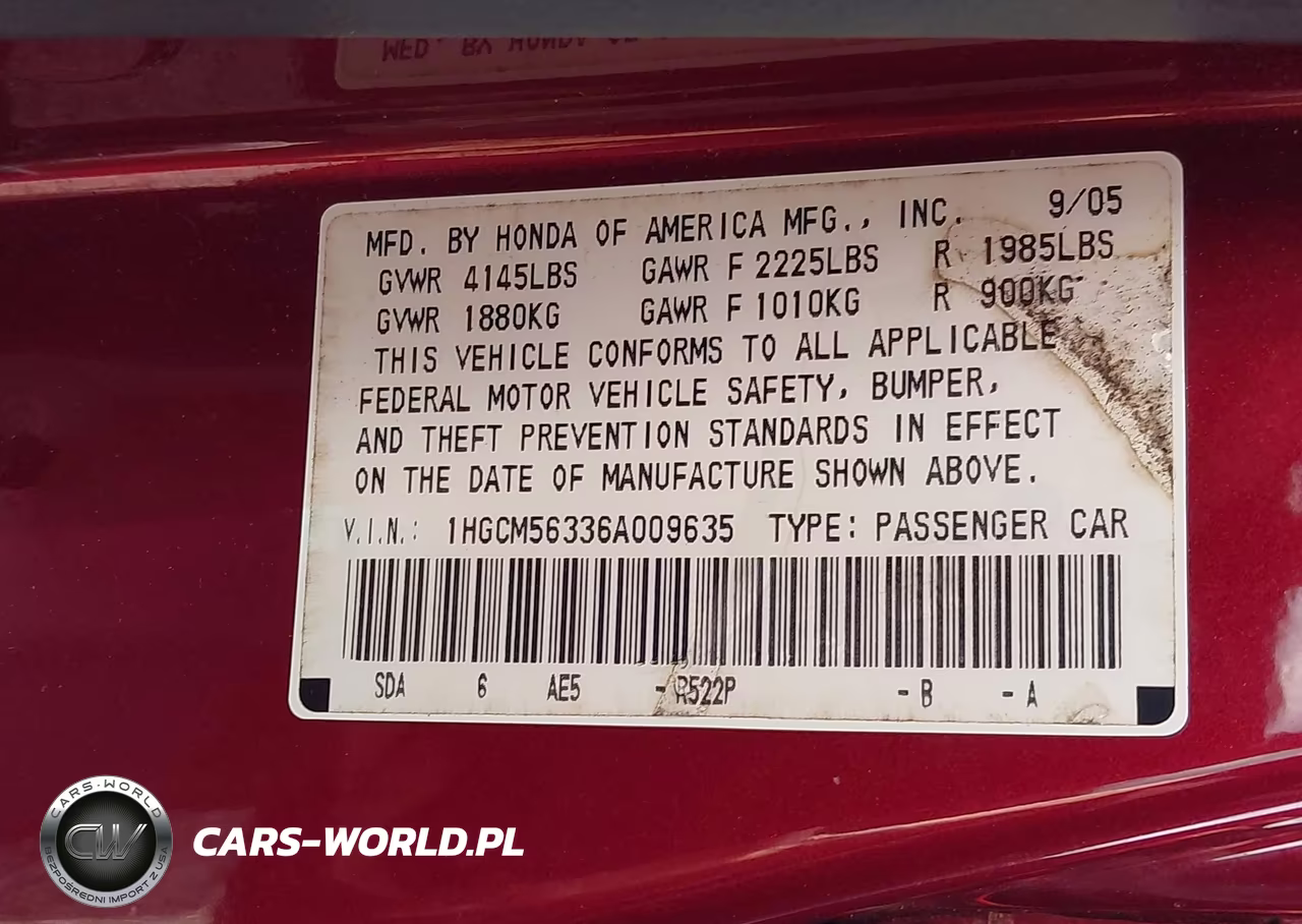 2006 Honda Accord 2.4 Se VIN:1HGCM56336A009635 - 9